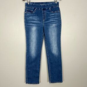 Chico’s Pull-On Straight Jeans Women’s Size 8 Medium Wash Smoothing Stretch